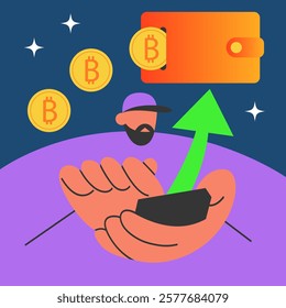 Cryptocurrency wallet app and crypto coins. Devices for storing electronic cryptocurrency banknotes. Savings blockchain Technology. Flat vector illustration.