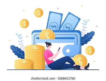 Cryptocurrency Wallet App on Mobile of Blockchain Technology, Bitcoin, Money Market, Altcoins or Finance Exchange with Credit Card in Flat Vector Illustration 