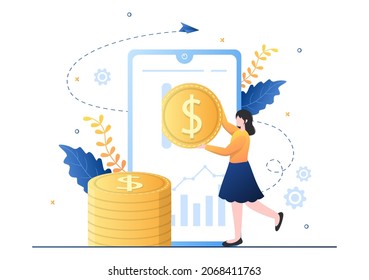 Cryptocurrency Wallet App on Mobile of Blockchain Technology, Bitcoin, Money Market, Altcoins or Finance Exchange with Credit Card in Flat Vector Illustration 