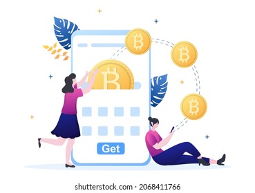 Cryptocurrency Wallet App on Mobile of Blockchain Technology, Bitcoin, Money Market, Altcoins or Finance Exchange with Credit Card in Flat Vector Illustration 