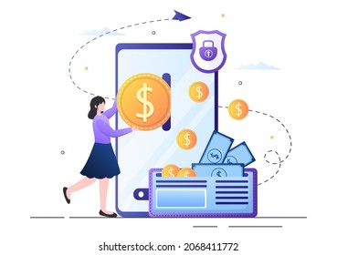 Cryptocurrency Wallet App on Mobile of Blockchain Technology, Bitcoin, Money Market, Altcoins or Finance Exchange with Credit Card in Flat Vector Illustration 