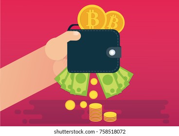 Cryptocurrency wallet and bitcoin exchange concept. Vector illustration