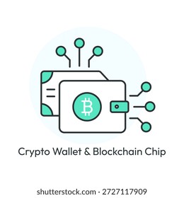 Ícone financeiro de tecnologia blockchain e carteira criptomoeda com traço editável.