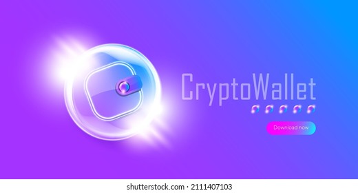 Cryptocurrency wallet concept illustration with wallet and crypto coins isolated on violet background. Crypto wallet landing page and poster design template. Crypto wallet for bitcon, solana, ethereum