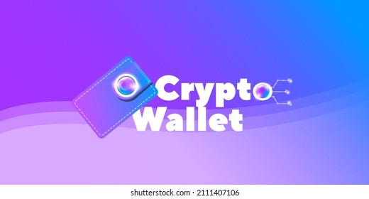 Cryptocurrency wallet concept illustration with wallet and crypto coins isolated on violet background. Crypto wallet landing page and poster design template. Crypto wallet for bitcon, solana, ethereum