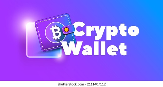 Cryptocurrency wallet concept illustration with wallet and crypto coins isolated on violet background. Crypto wallet landing page and poster design template. Crypto wallet for bitcon, solana, ethereum