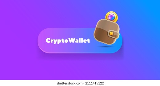 Cryptocurrency wallet concept illustration with wallet and crypto coins isolated on violet background. Crypto wallet landing page and poster design template. Crypto wallet for bitcon, solana, ethereum