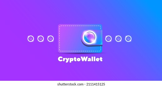 Cryptocurrency wallet concept illustration with wallet and crypto coins isolated on violet background. Crypto wallet landing page and poster design template. Crypto wallet for bitcon, solana, ethereum