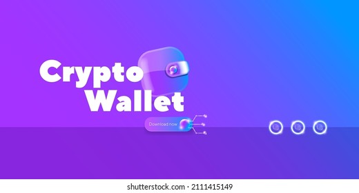 Cryptocurrency wallet concept illustration with wallet and crypto coins isolated on violet background. Crypto wallet landing page and poster design template. Crypto wallet for bitcon, solana, ethereum