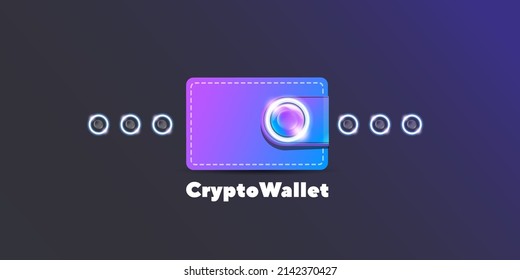 Cryptocurrency wallet concept illustration with wallet and crypto coins isolated on grey background. Crypto wallet landing page and poster design template. Crypto wallet for bitcon, solana, ethereum