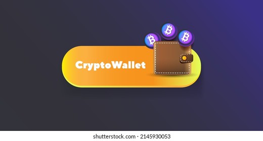 Cryptocurrency wallet concept illustration with wallet and crypto coins isolated on grey background. Crypto wallet landing page and poster design template. Crypto wallet for bitcon, solana, ethereum