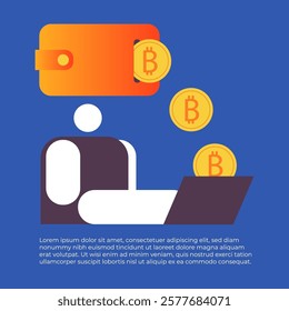 Cryptocurrency wallet and crypto coins  with ai robot and laptop. Devices for storing electronic cryptocurrency banknotes. Savings blockchain Technology. Flat vector illustration.