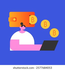 Cryptocurrency wallet and crypto coins in web. Devices for storing electronic cryptocurrency banknotes. Savings blockchain Technology. Flat vector illustration.