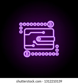 cryptocurrency wallet icon. Elements of Bitcoin Blockchain in neon style icons. Simple icon for websites, web design, mobile app, info graphics