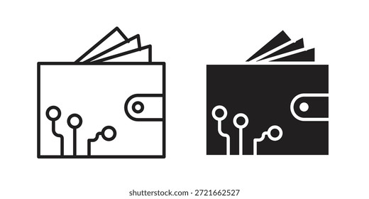 Paquete de Vector de iconos de billetera de criptomonedas de trazo plano y delgado. Conjunto de iconos editables