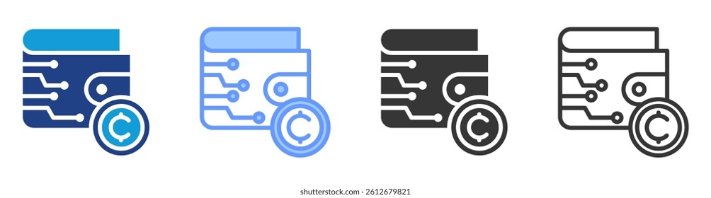 Cryptocurrency wallet icon set multiple style collection