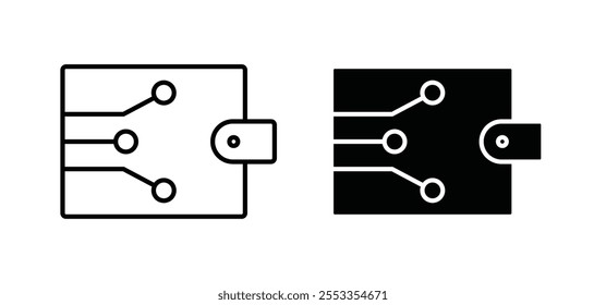 Iconos de la cartera de criptomonedas en estilo relleno y delineado negro