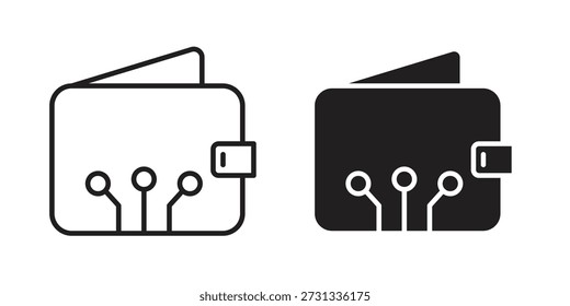 Colección de iconos de billetera de criptomonedas. Iconos planos lineales delgados y negros
