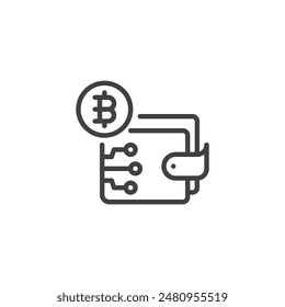 Cryptocurrency Wallet line icon. linear style sign for mobile concept and web design. Digital wallet with a Bitcoin outline vector icon. Symbol, logo illustration. Vector graphics