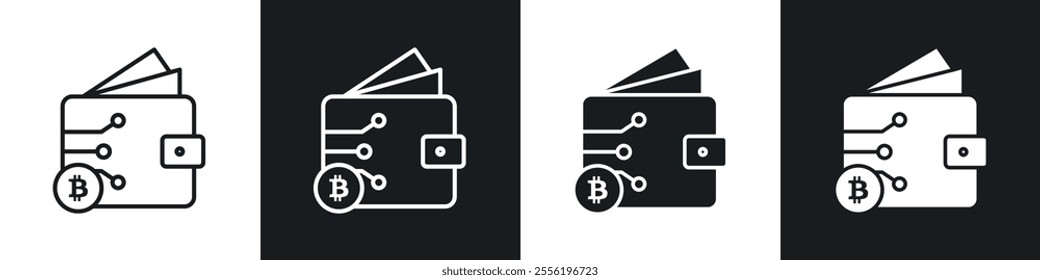 Cryptocurrency wallet linear icon set for app, and web design.