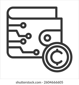 Cryptocurrency Wallet Outline Icon Vector Illustration