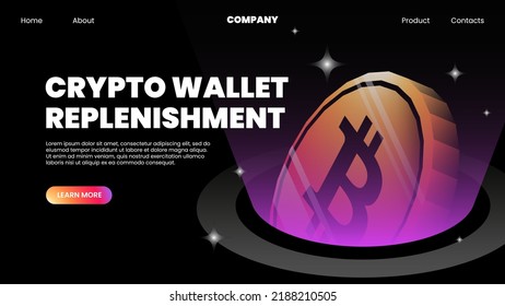 Cryptocurrency Wallet Replenishment. Website Landing Page Template. Vector illustration