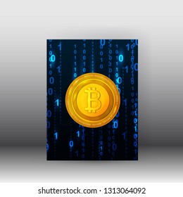 Cryptocurrency web banner with 3d Brochure bitcoin background poster