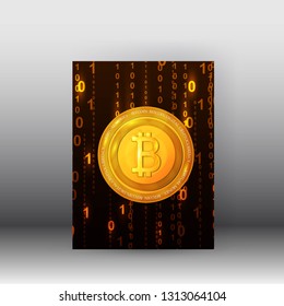 Cryptocurrency web banner with 3d Brochure bitcoin background poster