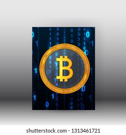 Cryptocurrency web banner with 3d Brochure bitcoin background poster