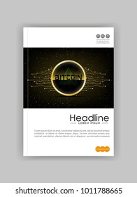 Cryptocurrency web banner with 3d realistic golden bitcoin on dark space old background with futuristic lines. Vector.