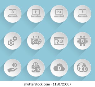 cryptocurrency web icons on light paper circles
