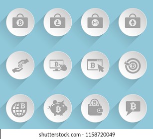 cryptocurrency web icons on light paper circles