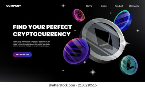 Cryptocurrency Website Banner. Landing Page Template. Vector Illustration