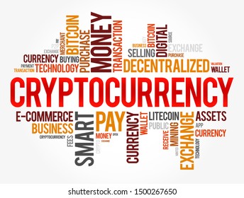 CryptoCurrency word cloud collage, business concept background