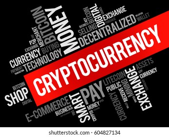 CryptoCurrency word cloud collage, business concept background