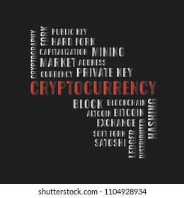Cryptocurrency words collage. 