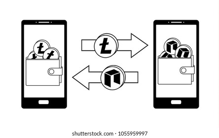 ,crypto-currensy concept black and white, mobile bank