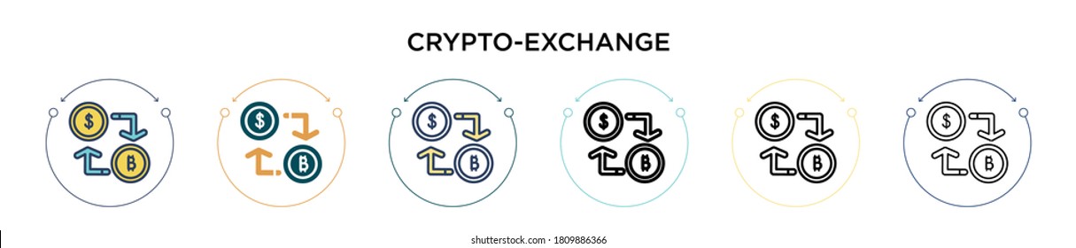 Crypto-exchange icon in filled, thin line, outline and stroke style. Vector illustration of two colored and black crypto-exchange vector icons designs can be used for mobile, ui, web
