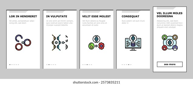 cryptogenetics dna gene helix onboarding mobile vector genetic technology, research biology, network biotechnology, abstract cell, medical cryptogenetics dna gene helix illustrations