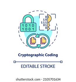 Cryptographic coding concept icon. Data encryption. Coding abstract idea thin line illustration. Isolated outline drawing. Editable stroke. Roboto-Medium, Myriad Pro-Bold fonts used