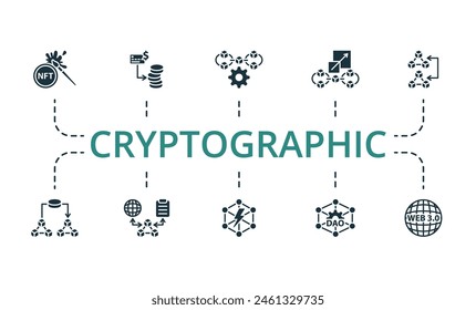 Cryptographic set. Creative icons. Editable elements.