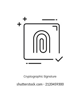 cryptographic signature icon. Outline style icon design isolated on white background