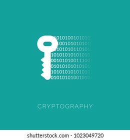 Cryptography concept with key and binary code. Simple element illustration
