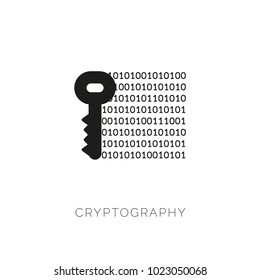 Cryptography concept with key and binary code. Simple element illustration
