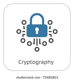 Cryptography Icon. Modern computer network technology sign. Digital graphic symbol. Bitcoin Technology. Concept design elements.