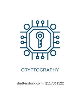 cryptography icon. Thin linear cryptography outline icon isolated on white background. Line vector cryptography sign, symbol for web and mobile