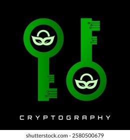 cryptography keys flat vector in dark green background