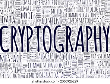 Cryptography vector illustration word cloud isolated on white background.