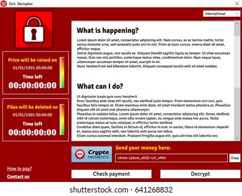 Cryptolocker virus interface window showing infected data timer