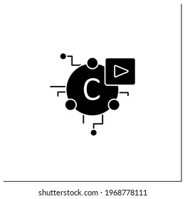 Icono de glifo de Cryptomedia. El medio digital incluye gráficos, audio.Vídeo, texto plano,hipervínculos.Hipermedia de acceso universal.Signo plano relleno. Ilustración vectorial de silueta aislada